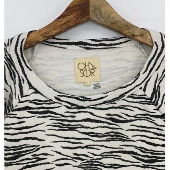 Chaser Bliss Knit Shirred Soft Pullover Sweater Zebra Print Animal Wild Large - Picture 5 of 12